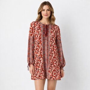 Anna Sui Silk Shift Mini Dress Women's Sz 8 Pink and Burgundy